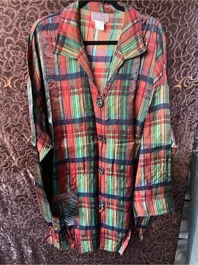 Sempre Piu Multicolor Plaid  Sz22 Lightweight Button-Up Jacket $198